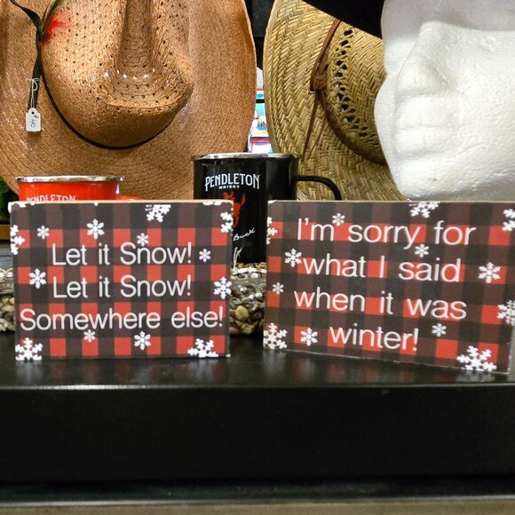 2 small wood block Christmas signs stocking stuffers - Picture 1 of 1